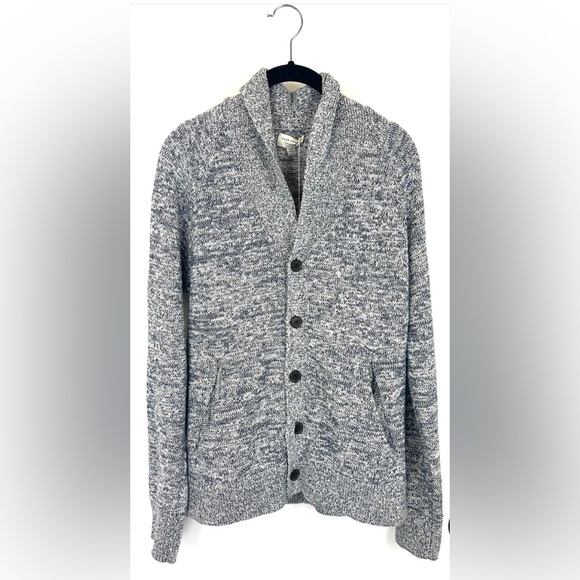 CLUB MONACO Shawl Neck Cardigan Sweater Marled Heather Blue Grey size XS Unisex - Picture 1 of 4